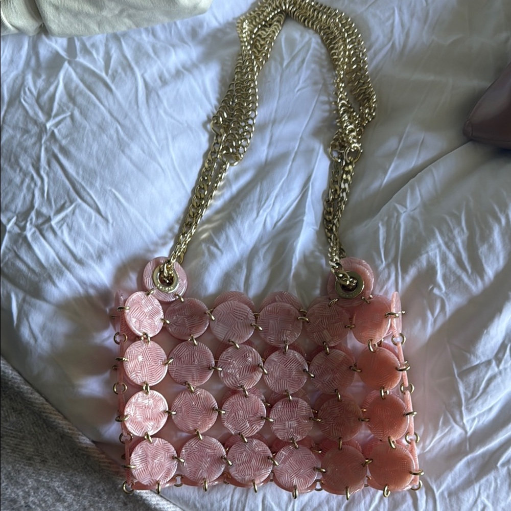 Sandro Pink and Gold Shoulder Bag with Chain Strap